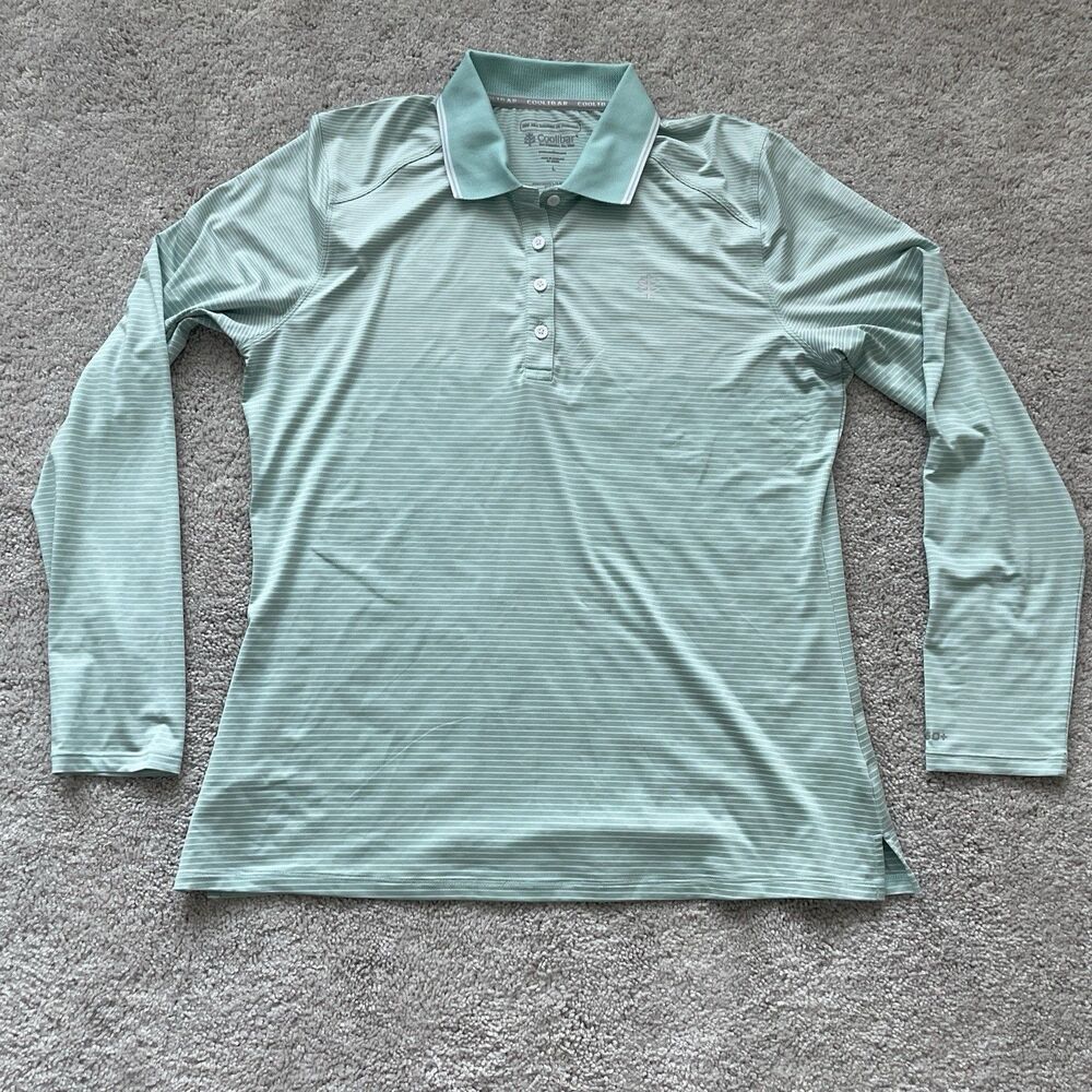 Coolibar Prestwick Golf Polo Shirt Long Sleeve Beach UPF 50+ Teal Women's Large